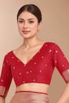 Samyukta Singhania_Red Embroidery, Zari V-neck Woven Banarasi Silk Saree With Blouse _at_Aza_Fashions