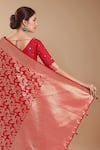 Buy_Samyukta Singhania_Red Embroidery, Zari V-neck Woven Banarasi Silk Saree With Blouse 