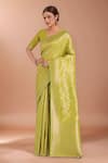 Buy_Samyukta Singhania_Green Tassels, Zari V-neck Woven Banarasi Silk Saree With Blouse _at_Aza_Fashions