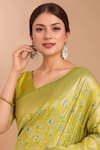 Shop_Samyukta Singhania_Green Tassels, Zari V-neck Woven Banarasi Silk Saree With Blouse _Online_at_Aza_Fashions