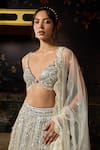 Diyarajvvir Ivory Tulle Sequins, Beads, Embroidery V-neck Embellished Lehenga Set at Aza Fashions Diyarajvvir_Ivory Tulle Sequins, Beads, Embroidery V-neck Embellished Lehenga Set _at_Aza_Fashions