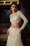 Shop Diyarajvvir Silver Tulle Beads, Sequins Square Neck Embellished Blouse With Lehenga Skirt Online at Aza Fashions Shop_Diyarajvvir_Silver Tulle Beads, Sequins Square Neck Embellished Blouse With Lehenga Skirt _Online_at_Aza_Fashions