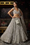 Buy_Diyarajvvir_Silver Tulle Applique, Mirrors Sweetheart Neck Work Lehenga Set _Online_at_Aza_Fashions
