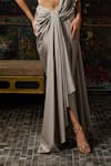 Diyarajvvir_Gray Tulle, Satin, Lycra, Shantoon Pre-draped Saree With Embellished Blouse _Online_at_Aza_Fashions