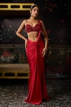 Buy_Diyarajvvir_Red Tulle, Satin Beads, Embroidery, Pre-draped Saree With Embellished Blouse _at_Aza_Fashions