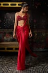 Shop_Diyarajvvir_Red Tulle, Satin Beads, Embroidery, Pre-draped Saree With Embellished Blouse _Online_at_Aza_Fashions