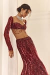Diyarajvvir_Maroon Tulle, Satin, Lycra, Shantoon Embellished Blouse With Mermaid Lehenga _Online_at_Aza_Fashions