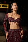Buy_Diyarajvvir_Maroon Tulle, Satin, Lycra, Shantoon Embellished Blouse With Mermaid Lehenga _Online_at_Aza_Fashions
