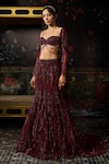 Shop_Diyarajvvir_Maroon Tulle, Satin, Lycra, Shantoon Embellished Blouse With Mermaid Lehenga _Online_at_Aza_Fashions