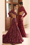 Diyarajvvir_Maroon Tulle, Satin, Lycra, Shantoon Embellished Blouse With Mermaid Lehenga _at_Aza_Fashions