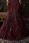 Buy_Diyarajvvir_Maroon Tulle, Satin, Lycra, Shantoon Embellished Blouse With Mermaid Lehenga 