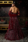 Shop_Diyarajvvir_Maroon Tulle Beads, Embroidery Off-shoulder Tonal Embellished Lehenga Set _at_Aza_Fashions