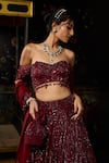 Diyarajvvir_Maroon Tulle Beads, Embroidery Off-shoulder Tonal Embellished Lehenga Set _Online_at_Aza_Fashions
