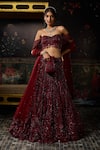 Buy_Diyarajvvir_Maroon Tulle Beads, Embroidery Off-shoulder Tonal Embellished Lehenga Set _at_Aza_Fashions