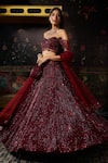 Shop_Diyarajvvir_Maroon Tulle Beads, Embroidery Off-shoulder Tonal Embellished Lehenga Set _Online_at_Aza_Fashions