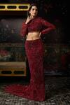 Buy Diyarajvvir Maroon Tulle Beads, Sequins, Embroidery Round Neck Embellished Blouse With Skirt at Aza Fashions Buy_Diyarajvvir_Maroon Tulle Beads, Sequins, Embroidery Round Neck Embellished Blouse With Skirt _at_Aza_Fashions
