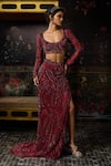 Buy Diyarajvvir Maroon Tulle Sequins, Beads, Embroidery Round Embellished Blouse With Slit Skirt at Aza Fashions Buy_Diyarajvvir_Maroon Tulle Sequins, Beads, Embroidery Round Embellished Blouse With Slit Skirt _at_Aza_Fashions