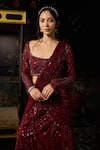 Diyarajvvir Maroon Tulle Sequins Square Neck Pre-draped Saree With Embellished Blouse Online at Aza Fashions Diyarajvvir_Maroon Tulle Sequins Square Neck Pre-draped Saree With Embellished Blouse _Online_at_Aza_Fashions