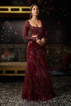 Buy Diyarajvvir Maroon Tulle Sequins Square Neck Pre-draped Saree With Embellished Blouse Online at Aza Fashions Buy_Diyarajvvir_Maroon Tulle Sequins Square Neck Pre-draped Saree With Embellished Blouse _Online_at_Aza_Fashions