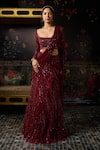 Buy Diyarajvvir Maroon Tulle Sequins Square Neck Pre-draped Saree With Embellished Blouse at Aza Fashions Buy_Diyarajvvir_Maroon Tulle Sequins Square Neck Pre-draped Saree With Embellished Blouse _at_Aza_Fashions