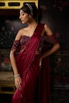 Diyarajvvir_Maroon Tulle, Satin Embroidery, Pre-draped Sharara Saree With Embellished Blouse _Online_at_Aza_Fashions