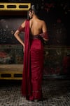 Shop_Diyarajvvir_Maroon Tulle, Satin Embroidery, Pre-draped Sharara Saree With Embellished Blouse _at_Aza_Fashions