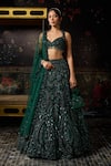 Buy_Diyarajvvir_Green Tulle, Crepe, Shantoon Sequins, Beads, Tonal Embellished Lehenga Set _Online_at_Aza_Fashions