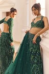 Shop_Diyarajvvir_Green Tulle, Crepe, Shantoon Sequins, Beads, Tonal Embellished Lehenga Set _Online_at_Aza_Fashions