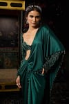 Diyarajvvir_Green Tulle, Satin Tassels, Pre-draped Dhoti Saree And Embellished Blouse Set _Online_at_Aza_Fashions