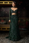 Buy_Diyarajvvir_Green Tulle, Satin, Lycra Sequins, Zari Embellished Blouse And Mermaid Skirt Set _at_Aza_Fashions