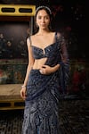 Diyarajvvir_Blue Tulle, Satin, Lycra, Pre-draped Mermaid Saree And Embellished Blouse Set _Online_at_Aza_Fashions