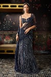 Shop_Diyarajvvir_Blue Tulle, Satin, Lycra, Pre-draped Mermaid Saree And Embellished Blouse Set _Online_at_Aza_Fashions