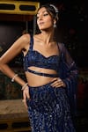 Diyarajvvir_Blue Tulle, Satin Sequins, Beads Asymmetric Embellished Mermaid Skirt Set _Online_at_Aza_Fashions