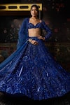Buy_Diyarajvvir_Blue Tulle Sequins Sweetheart Neck Tonal Embellished Lehenga Set _at_Aza_Fashions