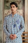 Shop_Diyarajvvir_Blue Silk Embroidery Printed Kurta With Pant _at_Aza_Fashions