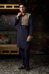 Shop_Diyarajvvir_Blue Cotton, Silk Embroidery Kurta With Pant _at_Aza_Fashions