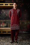 Shop_Diyarajvvir_Maroon Cotton, Silk Embroidery Kurta With Pant _at_Aza_Fashions