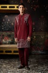 Buy_Diyarajvvir_Maroon Cotton, Silk Embroidery Kurta With Pant _at_Aza_Fashions