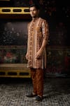 Shop_Diyarajvvir_Brown Silk Geometric Print Kurta With Pant _at_Aza_Fashions
