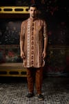 Buy_Diyarajvvir_Brown Silk Geometric Print Kurta With Pant _at_Aza_Fashions