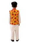Shop_Lil Drama_Mustard Cotton, Polyester, Silk Floral Print Nehru Jacket Kurta Set _at_Aza_Fashions
