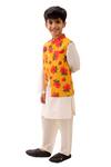Lil Drama_Mustard Cotton, Polyester, Silk Floral Print Nehru Jacket Kurta Set _Online_at_Aza_Fashions