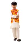 Buy_Lil Drama_Mustard Cotton, Polyester, Silk Floral Print Nehru Jacket Kurta Set _Online_at_Aza_Fashions