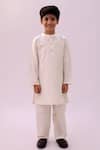 Lil Drama_Mustard Cotton, Polyester, Silk Floral Print Nehru Jacket Kurta Set _at_Aza_Fashions