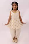 Buy_Lil Drama_Off White Polyester, Chanderi Mishti Floral Pattern Kurta And Dhoti Pant Set _at_Aza_Fashions