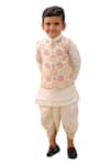 Shop_Lil Drama_Off White Polyurethane Embroidery Mishti Floral Pattern Nehru Jacket Kurta Set _Online_at_Aza_Fashions