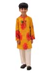 Buy_Lil Drama_Mustard Cotton, Polyester, Silk Genda Phool Floral Print Kurta With Pant _at_Aza_Fashions