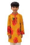 Lil Drama_Mustard Cotton, Polyester, Silk Genda Phool Floral Print Kurta With Pant _at_Aza_Fashions