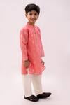 Lil Drama_Peach Chanderi, Polyester, Silk Mishti Floral Pattern Kurta And Pant Set _Online_at_Aza_Fashions