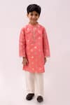 Buy_Lil Drama_Peach Chanderi, Polyester, Silk Mishti Floral Pattern Kurta And Pant Set _at_Aza_Fashions